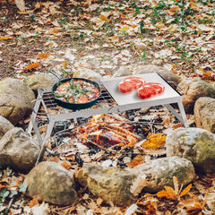 Skyflame stainless-steel camping grill withstands rugged use and elements
