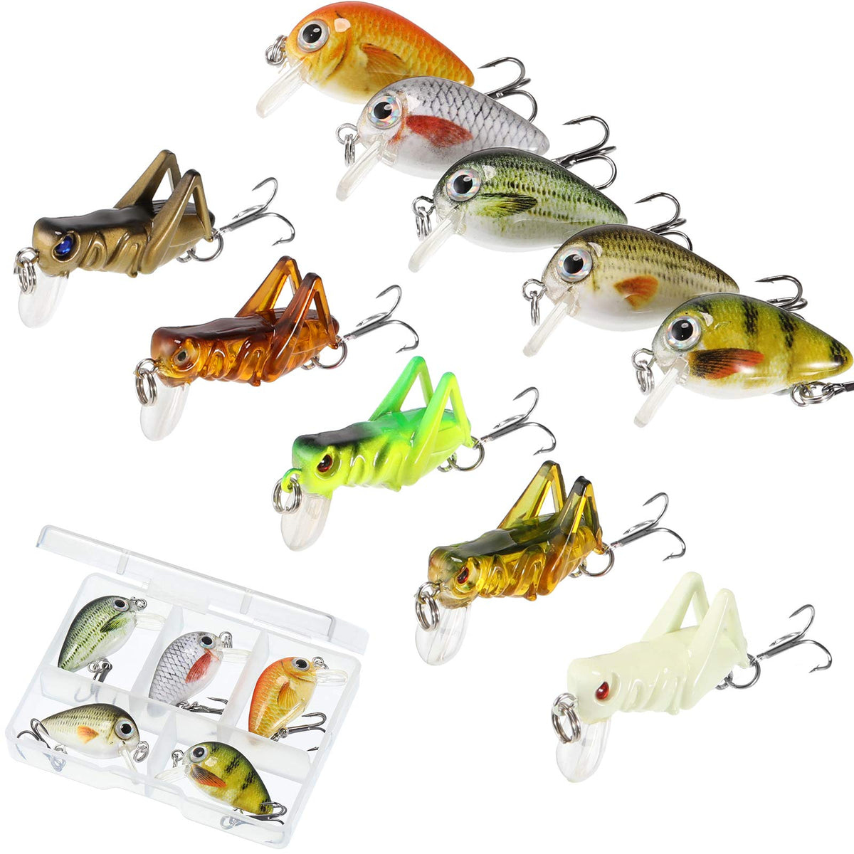 Skylety 10-piece mini fishing lures set in a plastic box