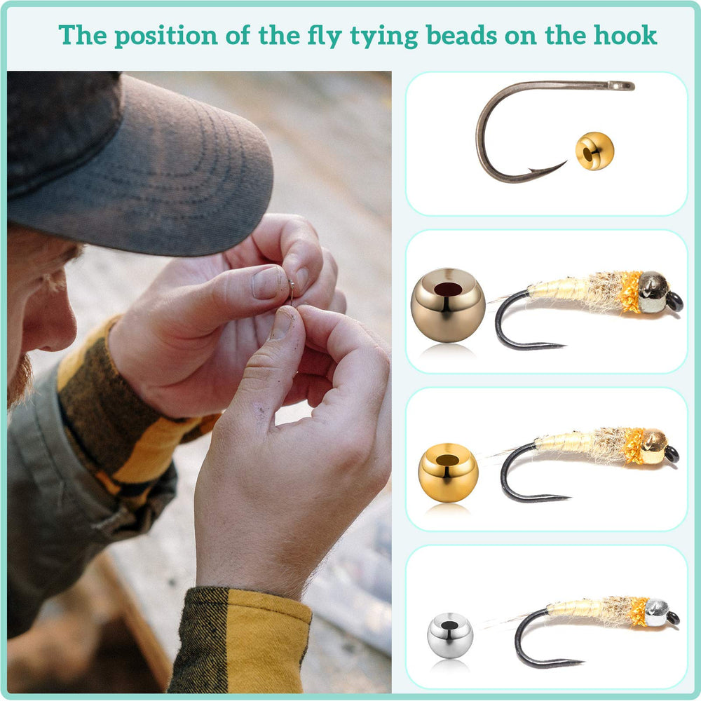 Beads arranged for tying fly heads on nymphs and patterns