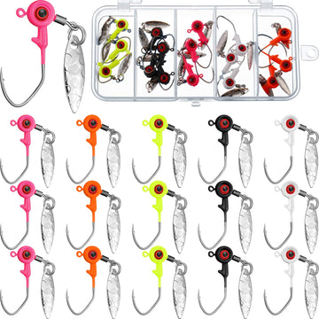 Skylety 15-piece fishing jig heads kit with mixed colors and 1/8 oz size