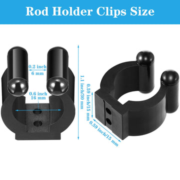 Close-up of black plastic rod and cue clips