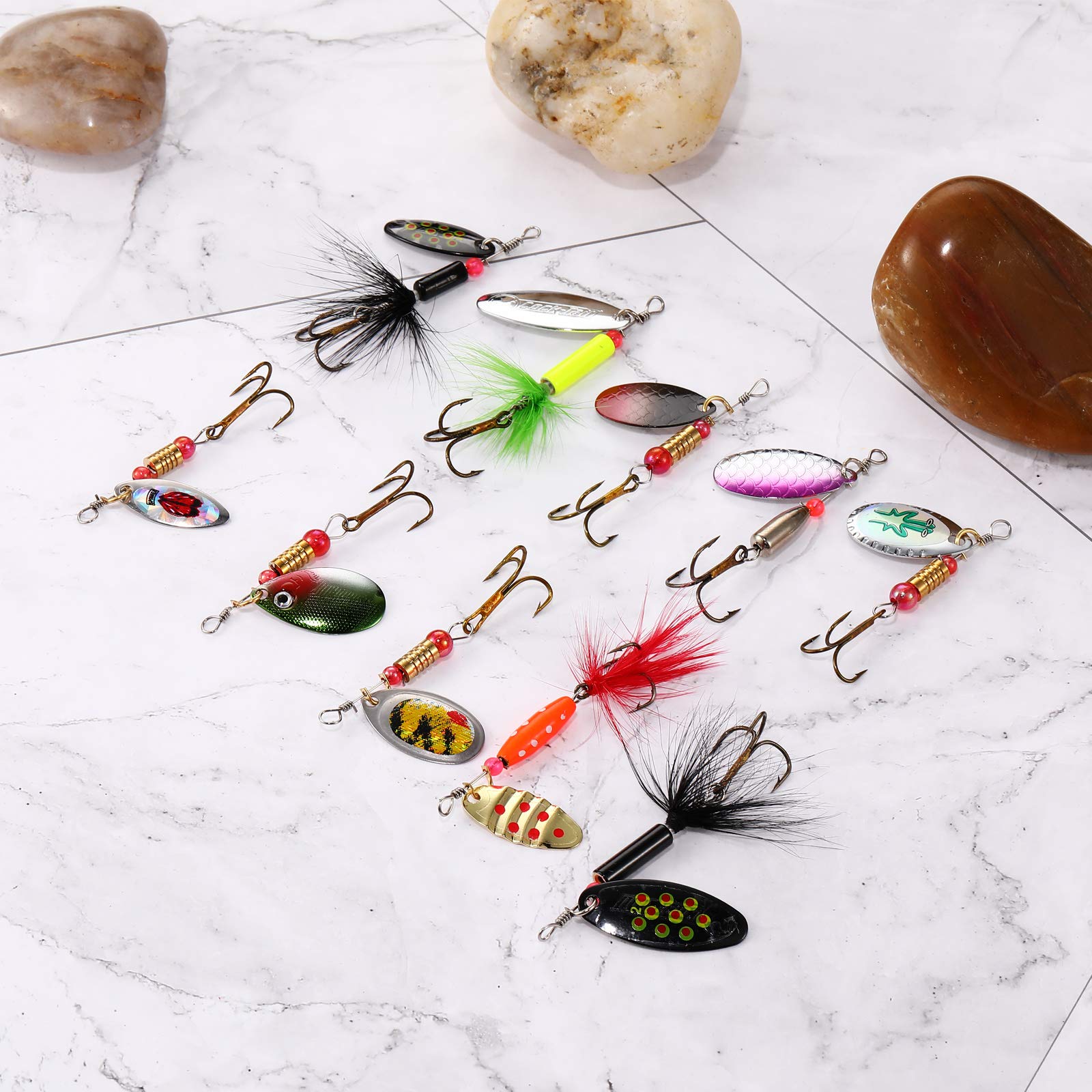 Assorted colors and sizes of metal spinner lures