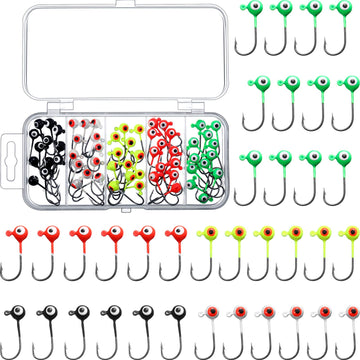 Skylety 60-piece Crappie jig heads in five bright colors with plastic storage box