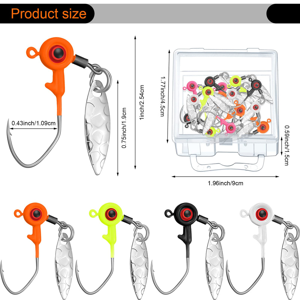 Jig heads with big bright eyes and rotating leaf blade