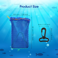 Close-up showing bait bag dimensions 12.5 x 7.3 inches and 2/3 inch mesh
