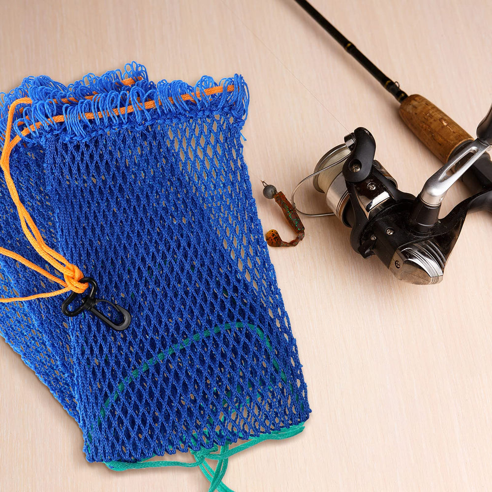 Close-up of blue bait bag mesh showing 2/3 inch opening