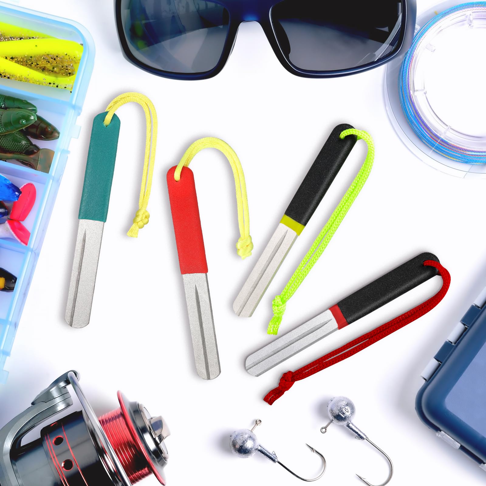 Lightweight 4 inch fishing hook sharpener kit in multiple colors