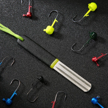 Diamond hook file sharpeners for fishing with storage rope