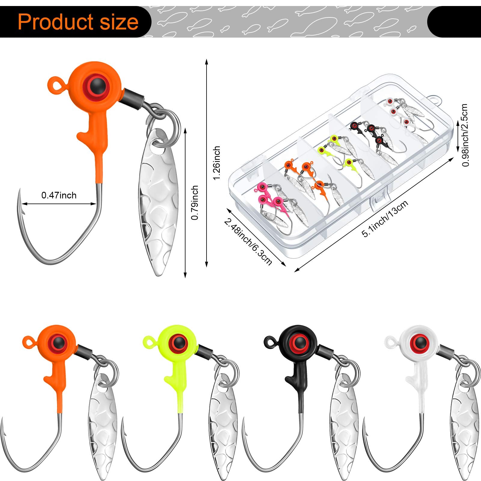 Jig heads with rotating leaf blade and bright eyes