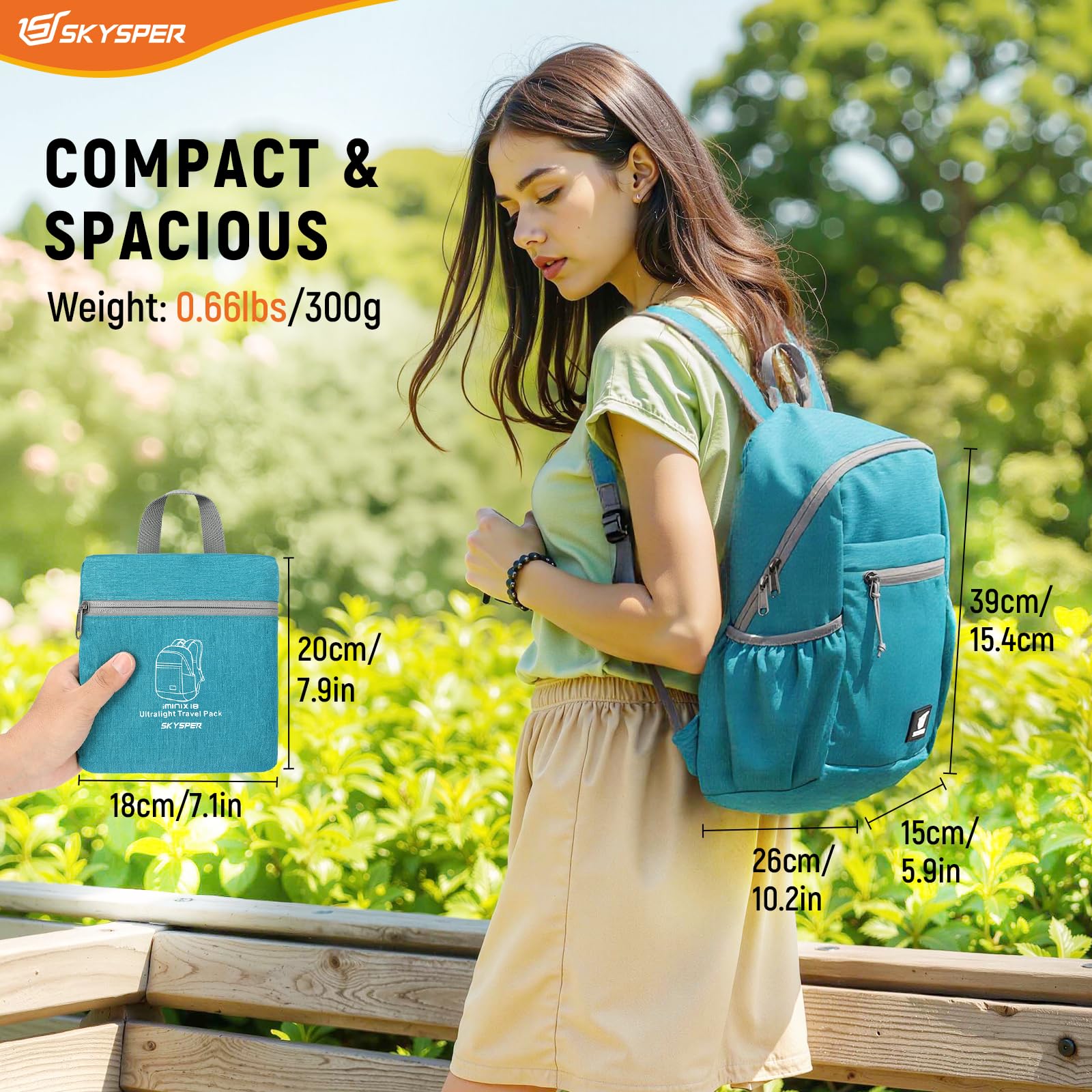 Skysper 18L capacity layout shows organized space for essentials on day trips.