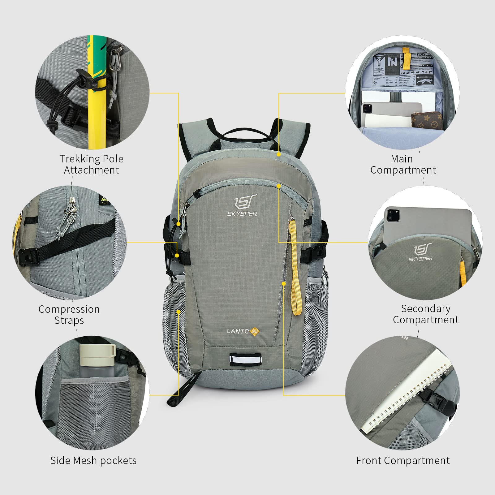 SKYSPER 20L hiking backpack adjustable straps, customizable fit for diverse adventures