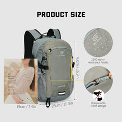 SKYSPER 20L hiking backpack back view, breathable support reduces sweat during hikes