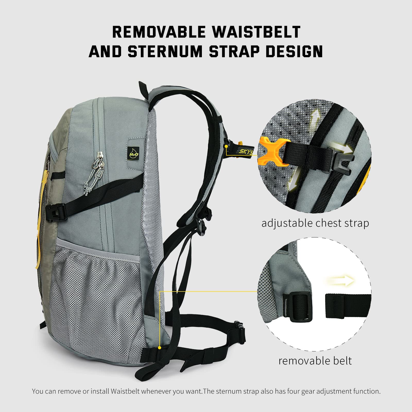 SKYSPER 20L hiking backpack durability stitching, reinforced stress points for long-lasting use