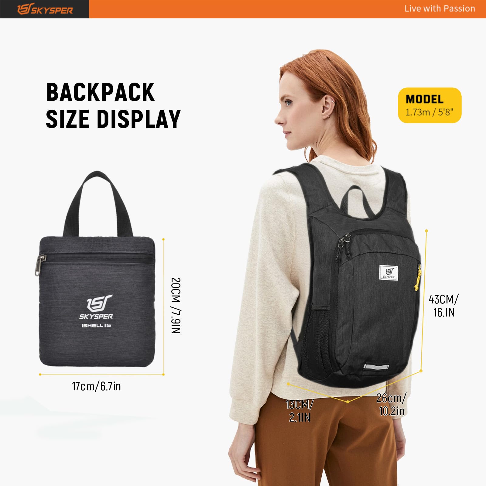 SKYSPER daypack reflective strip enhances night visibility during walks