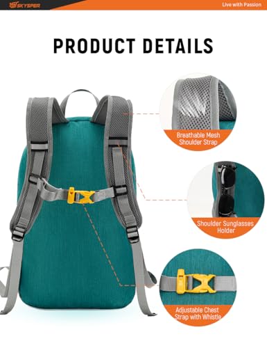 SKYSPER foldable 20L backpack includes a detachable chest strap for added stability.