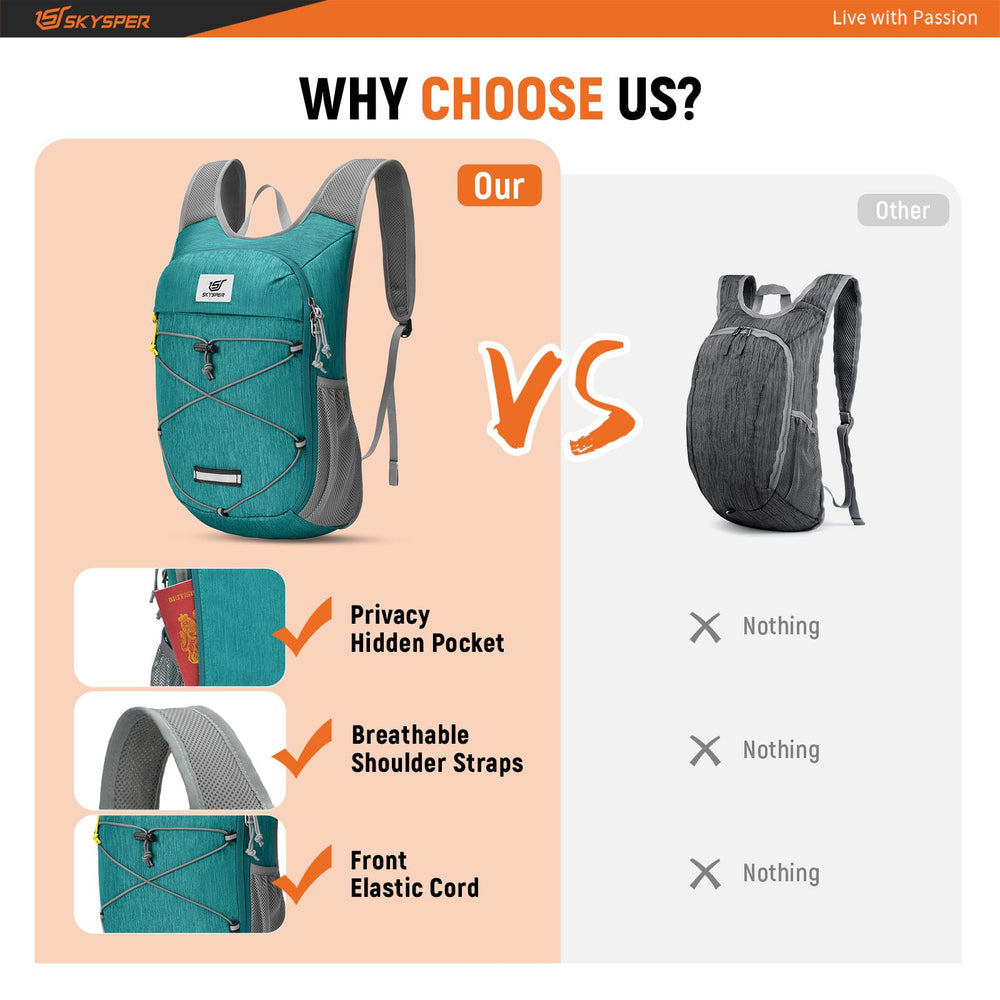 SKYSPER foldable pocket design allows ultra-compact travel storage.