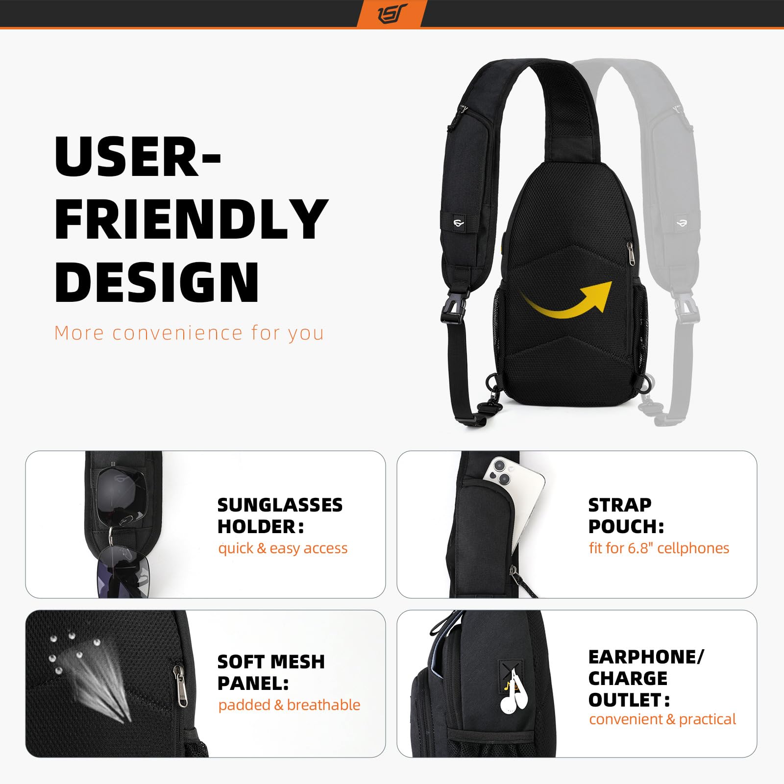 SkySPER sling bag adjustable straps with sunglasses holder for convenience