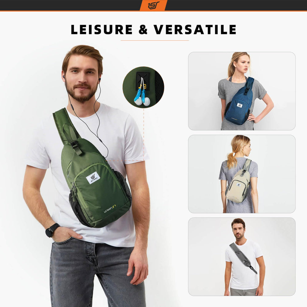 SKYSPER Sling Bag adjustable strap adapts to left or right wearing.