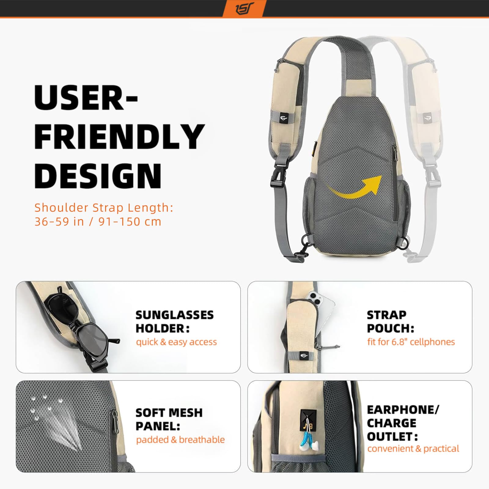 SKYSPER Sling Bag hidden back pocket secures valuables discretely.