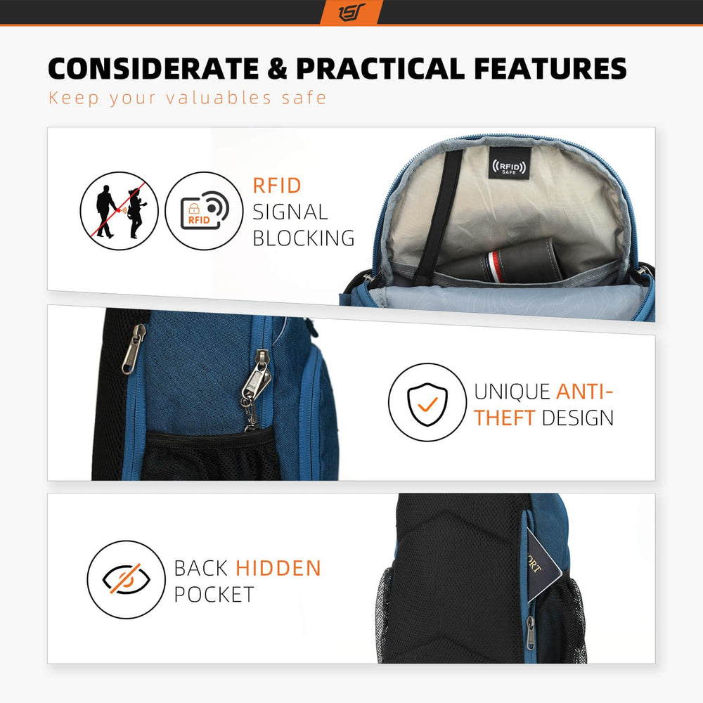 SKYSPER Sling Bag hidden back pocket keeps valuables secure.