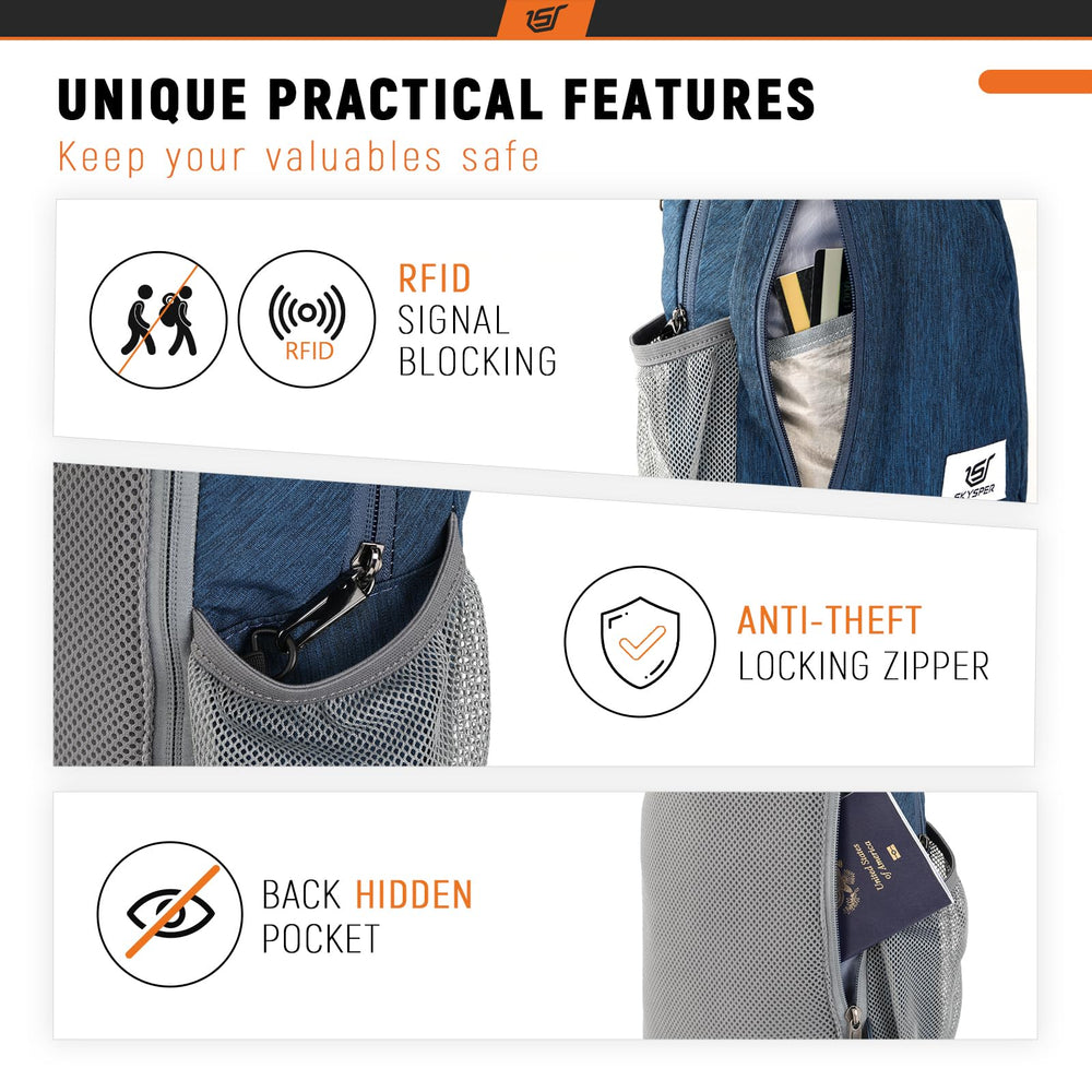 Hidden back pocket on SKYSPER sling bag for valuables