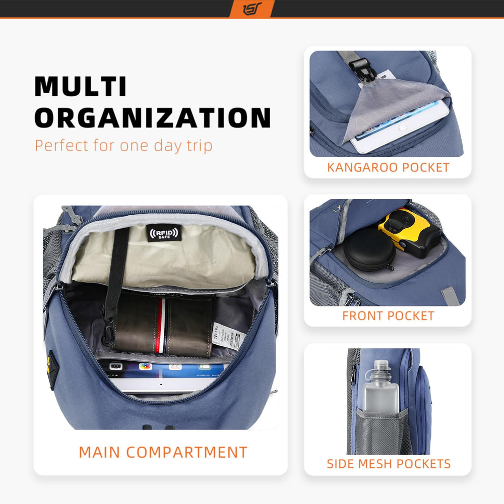 SkySPER Sling Bag Periwinkle open main compartments fit tablets and accessories