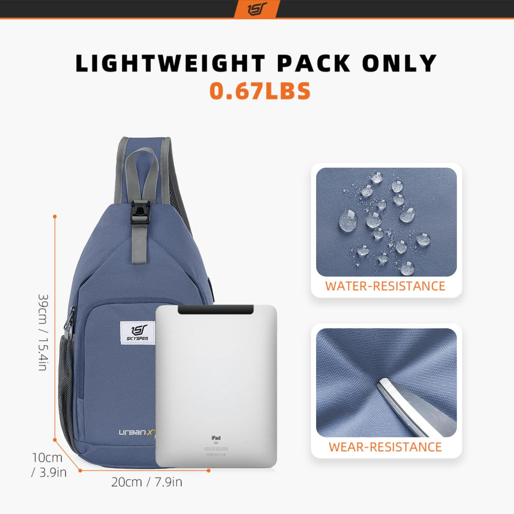 SkySPER Sling Bag Periwinkle water bottle pocket supports hiking and commutes