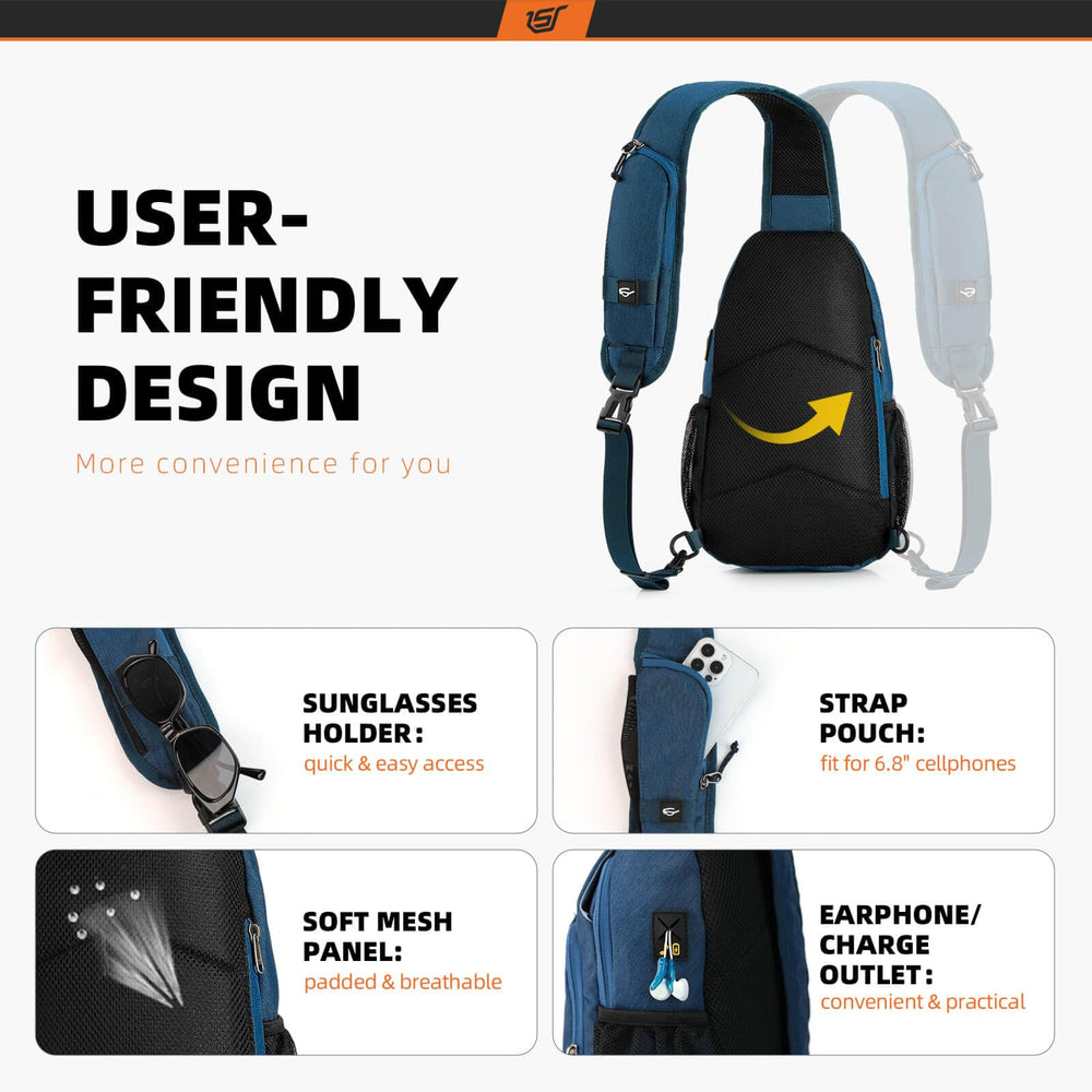 SKYSPER Sling Bag adjustable straps with sunglasses holder.