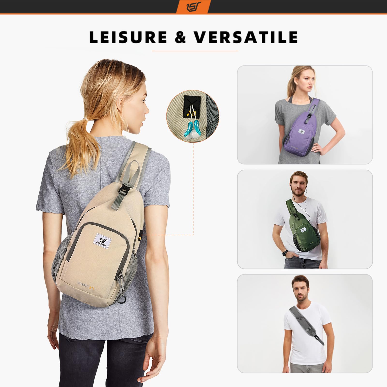 SKYSPER Sling Bag water-resistant fabric protects belongings in rain.