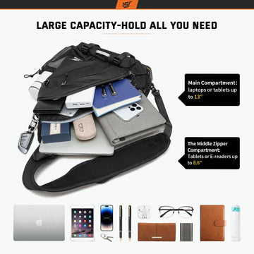 SKYSPER sling bag front pocket keeps small essentials organized and accessible.