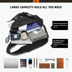SKYSPER sling bag front pocket keeps small essentials organized and accessible.