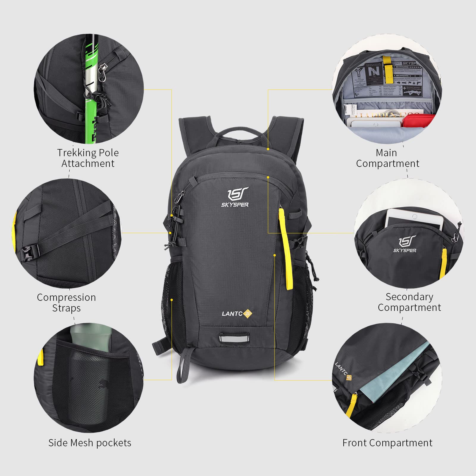 SKYSPER travel backpack trekking pole fixtures simplify gear setup
