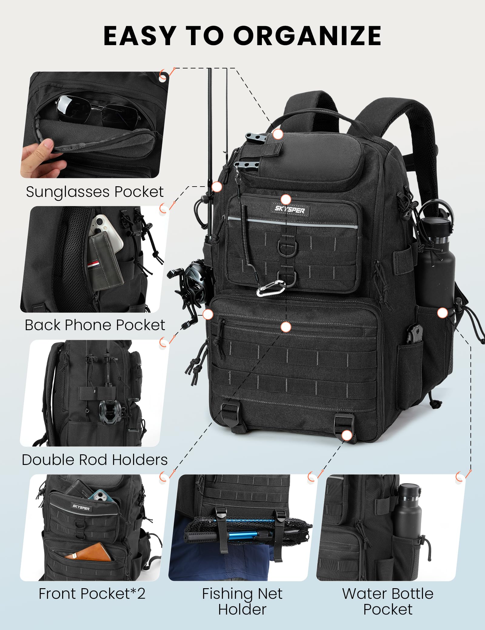 Main compartment with foldable divider for modular storage