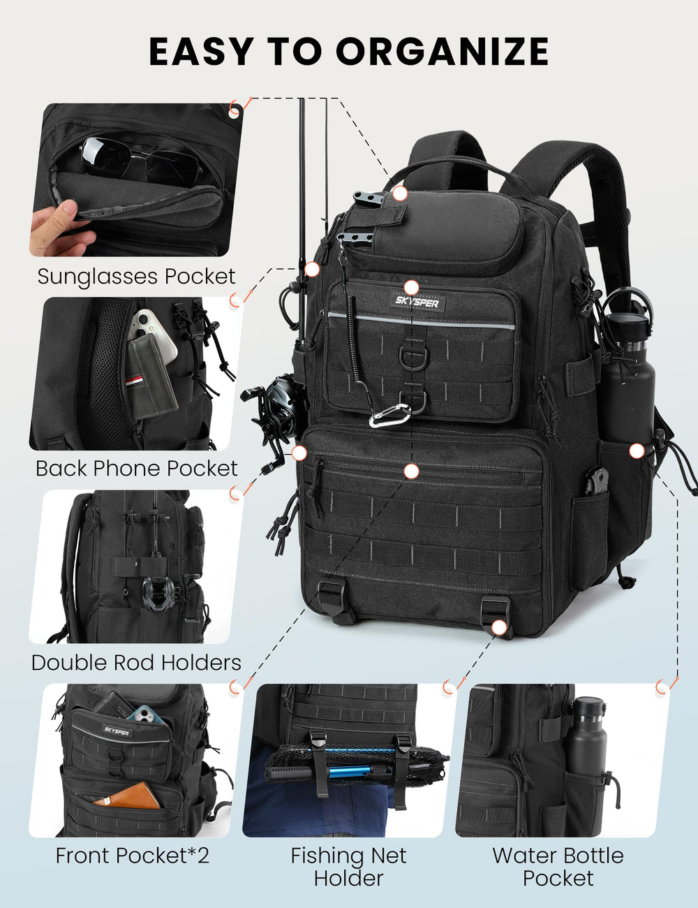 Main compartment with foldable divider for modular storage