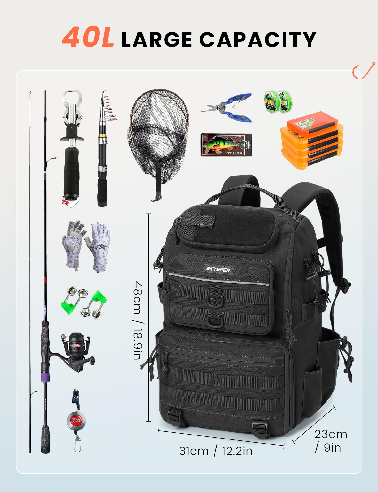 MOLLE webbing and external attachment points for gear