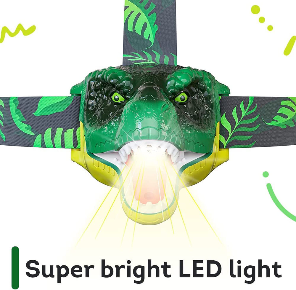Skywin dinosaur headlamp shown as a gift-ready packaging.