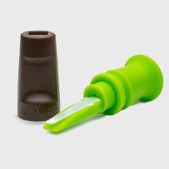 Slayer Calls Harem Elk Call side profile demonstrates ergonomic bite-blow control for hands-free use.
