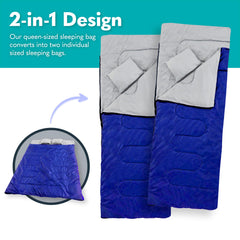 Sleepingo rugged blue sleeping bag ready for camping trips in trucks or tents.