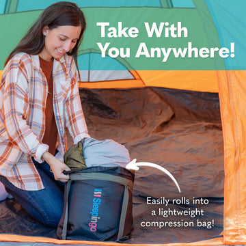 Sleepingo 2-person setup demonstrates versatile use for camping, hiking, or backpacking.
