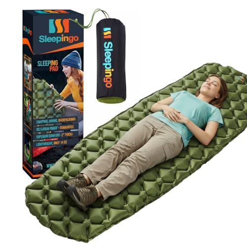 Sleepingo ultralight sleeping pad folded for ultra-compact carry and backpacking readiness.