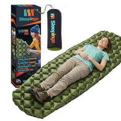 Sleepingo ultralight sleeping pad folded for ultra-compact carry and backpacking readiness.
