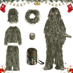 Slendor 6 in 1 ghillie hood blends with forest treetops for stealth.