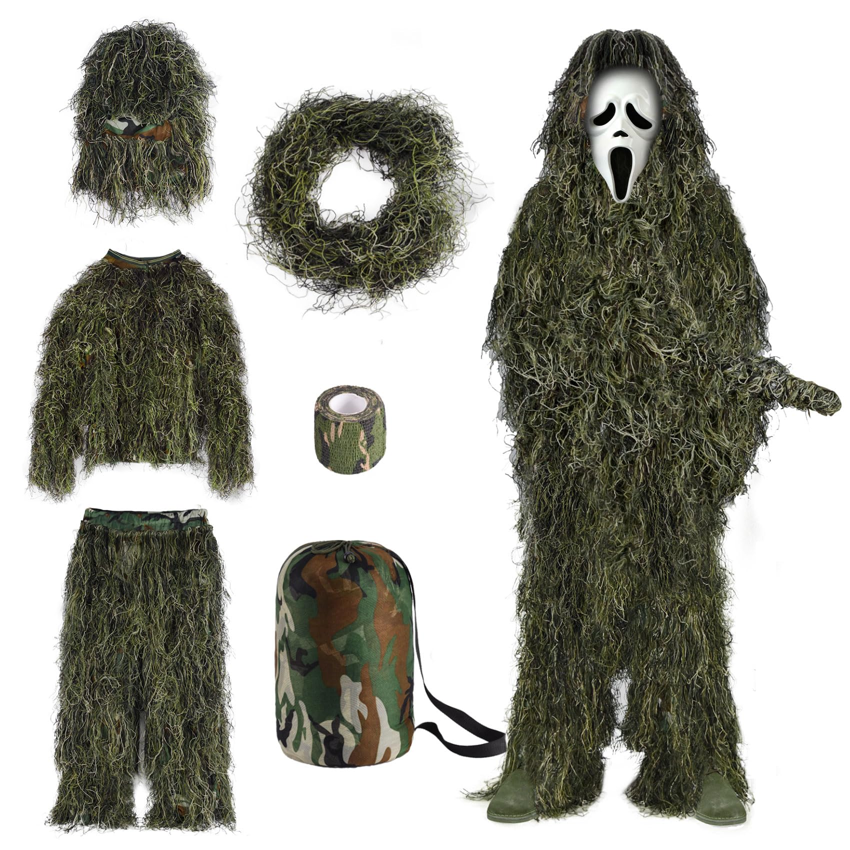 Slendor ghillie suit back view highlights breathable panels for comfort.