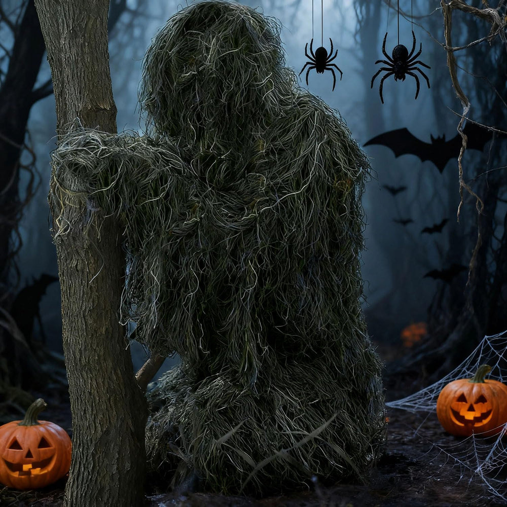 Slendor ghillie suit front view shows correct orientation for easy wearing.