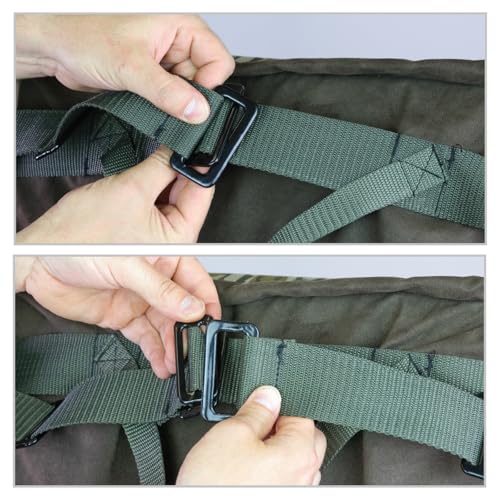 Close-up of slide-bar buckles for height adjustment