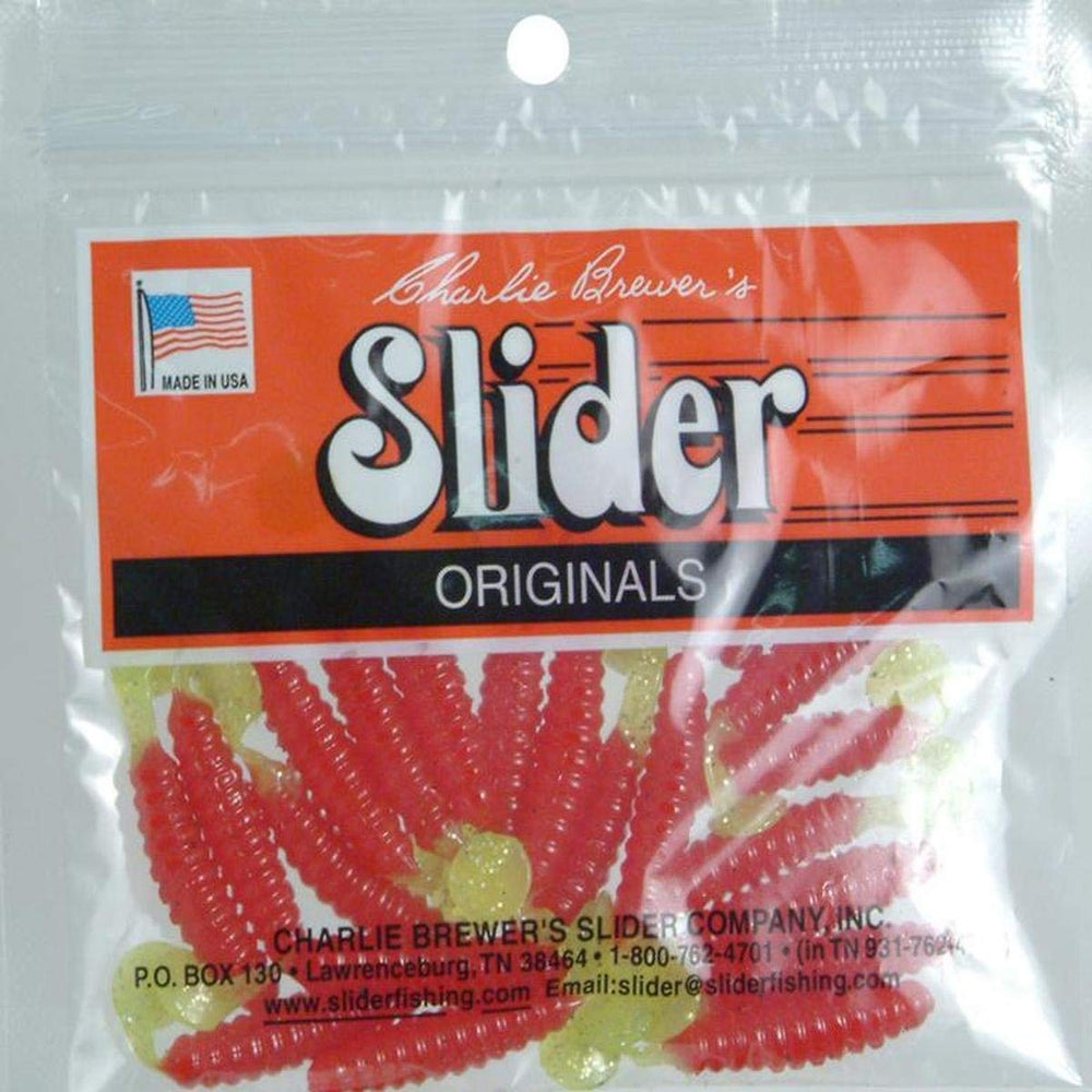 Slider Crappie Panfish Grub in red-chartreuse with vibra-tail for crappie and panfish jigging