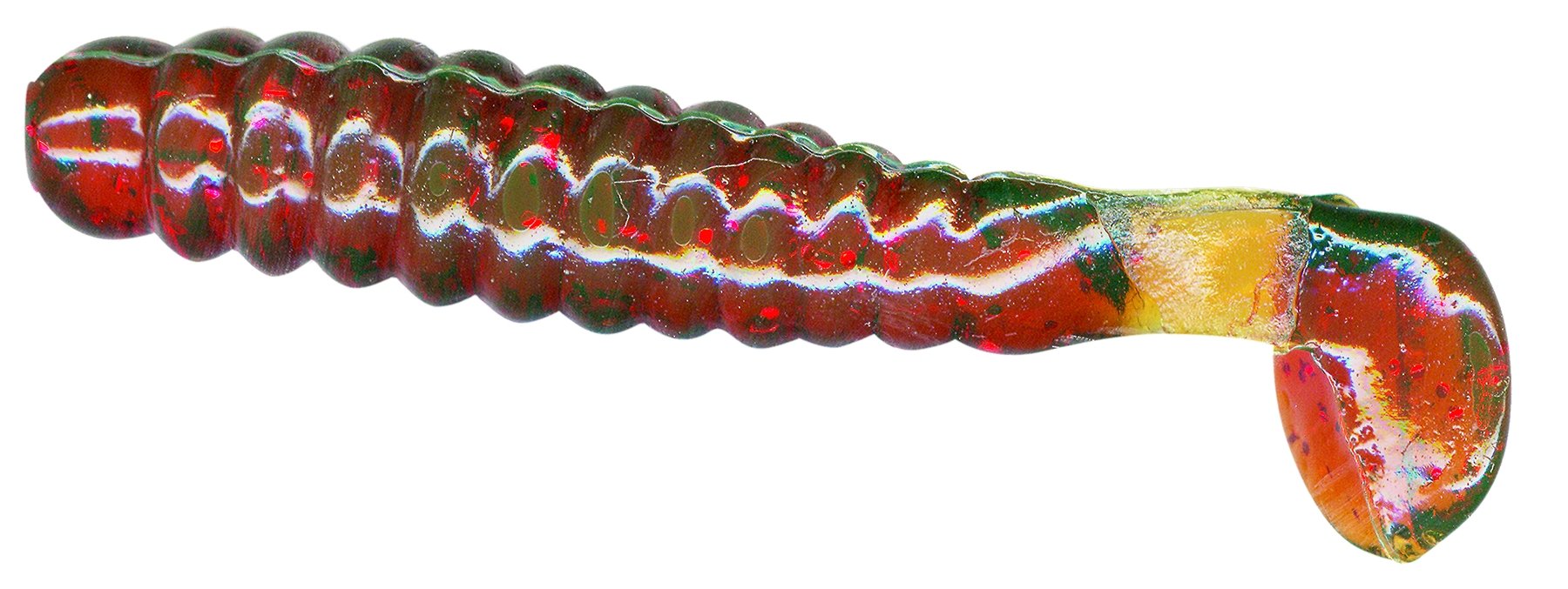 Slider CSG13 crappie grub close-up shows soft body for versatile jigging.