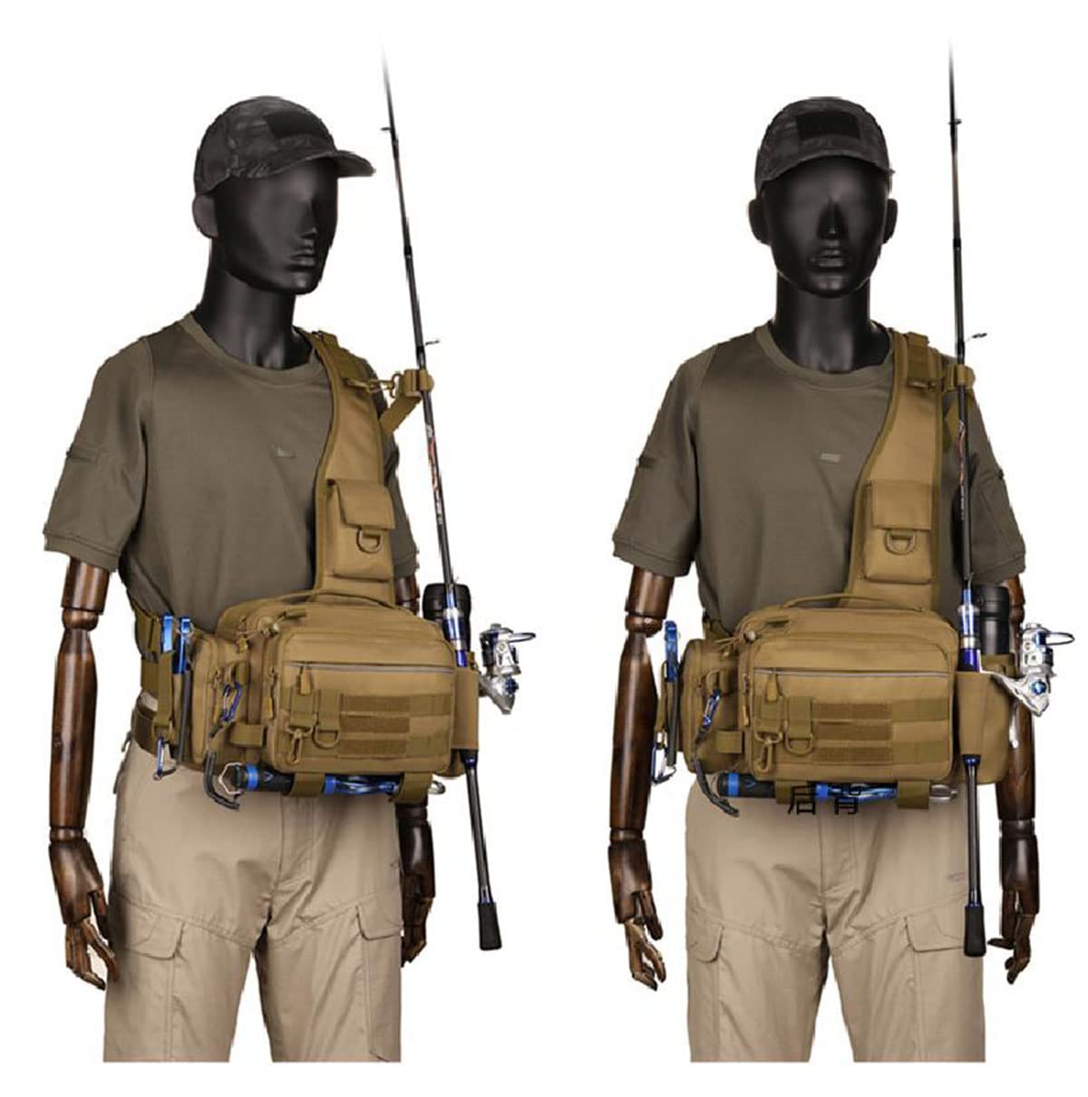 Water bottle pouch on the sling bag holding a 601 ml bottle