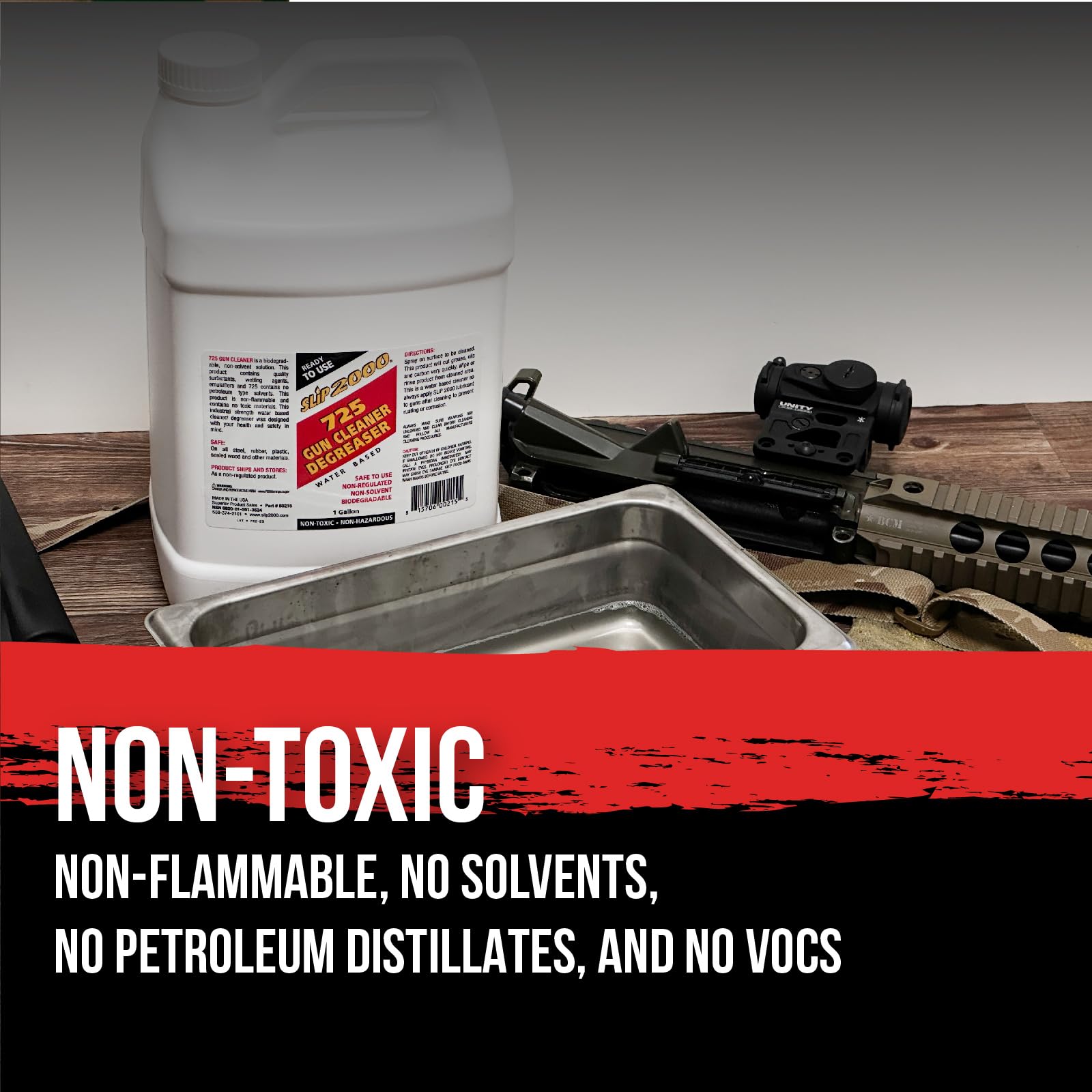 One-gallon packaging of Slip 2000 725 Gun Cleaner Degreaser