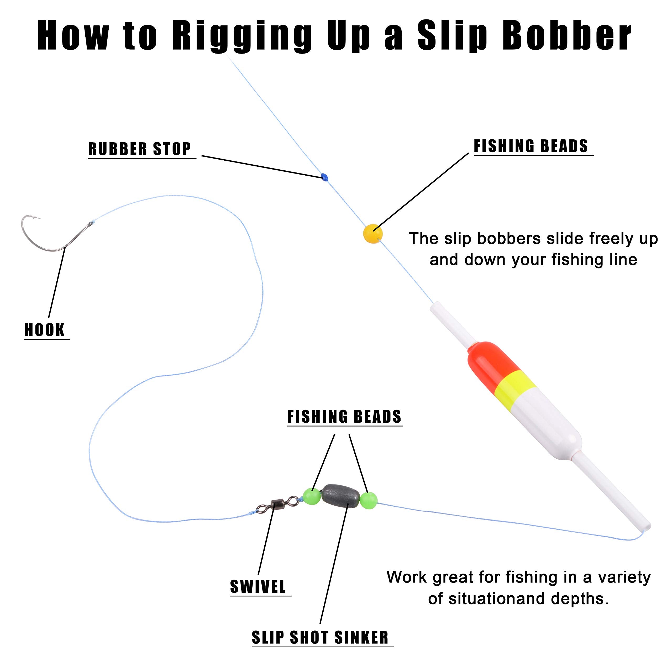 Bobber depth adjustment on fishing line for natural bait suspension